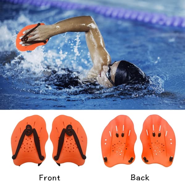1 Pair Swimming Hand Paddles with Adjustable Straps Strength Training Aid Pool Exercise Accessories