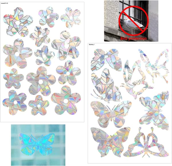 Solar Sticker 2set/21 pcs, window decals bird protection prism window decals butterfly and flower patterns, anti-collision window