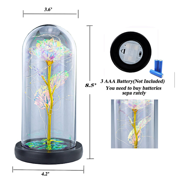 Galaxy Ros i Glas med LED-ljus, Färgglad Rosblomma Gåva för Alla hjärtans dag Bröllopsdag (Färgglad)