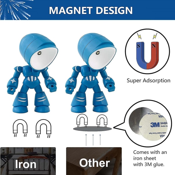3 stk. Mini LED Mecha natlys - Sød lille helt figur lampe - Foldbar robot - Lille bordlampe - Gave til fødselsdag