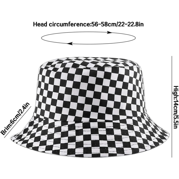 Söpö Bucket Hat Beach Fisherman hatut naisille, käännettävä kaksipuoleinen kuluminen Checkered Flag