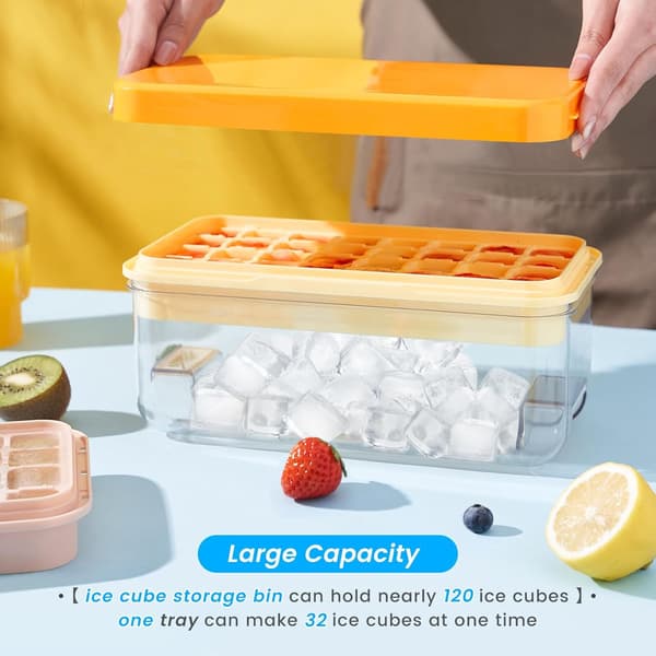 Ice Cube Tray with Lid and Bin, Ice Cube Mold, Ice Freezer Container, Spill-Proof Removable Lid & Ice Scoop, for Whiskey, Cocktail