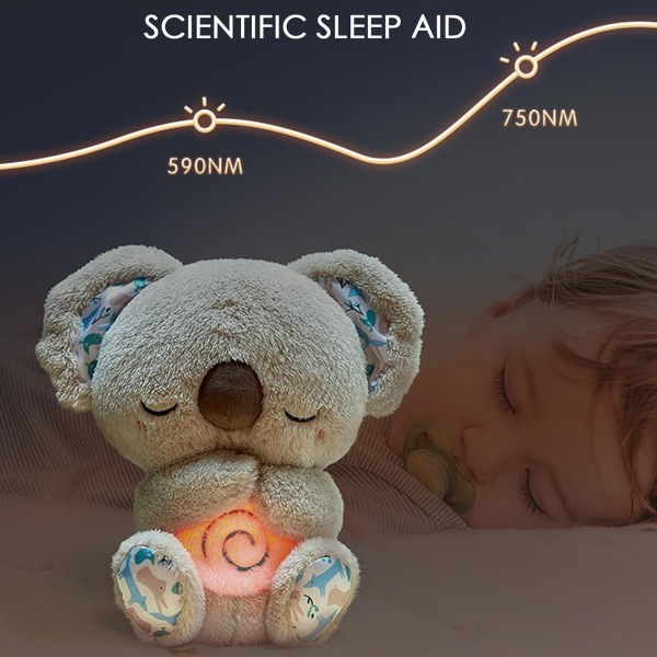 Relief Koala plysj leketøy | Pustende oter plysjdukke | Sove Koala Bear Kosedyr med beroligende musikk og lys | Søt Sovende Relief Koa