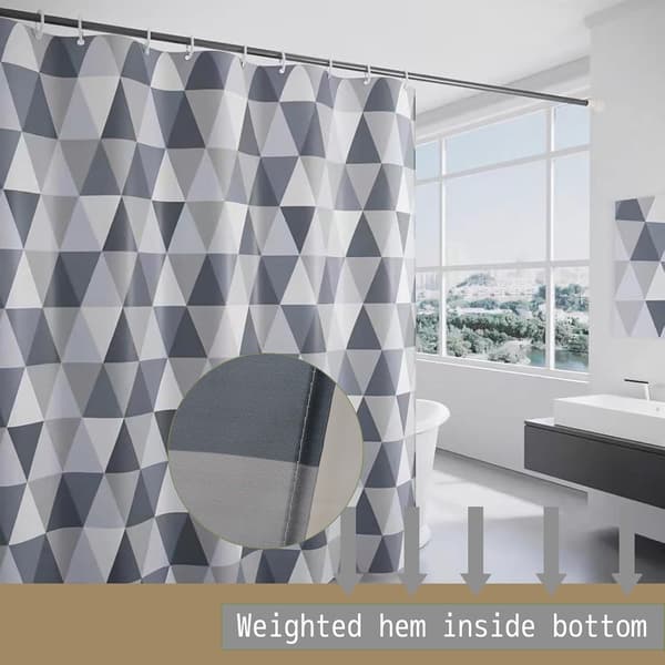 Triangular Anti-Mold Polyester Shower Curtain with Plastic Rings and Hooks, 180 x 180 cm - Suitable for Bathrooms