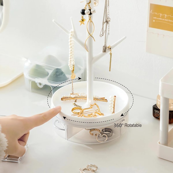 Smykkestativ 3 i 1 Smykketræ Halskæde Armbånd Display Holder Smykkearrangør Stativ til Halskæder Armbånd Ringe Øreringe og Wat White