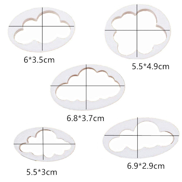 5 Pcs Cloud Fondant Cutter Plastic Cake Cookie Mold
