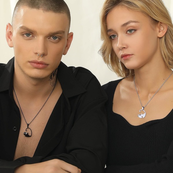 Rustfrit stål puslespil til 2 stykker puslespil vedhæng halskæde, kat/livets træ/hjerteformet, tilpasselig, yin yang halskæder smykker gave til Style 02 Black PlatedPersonalised Personalized