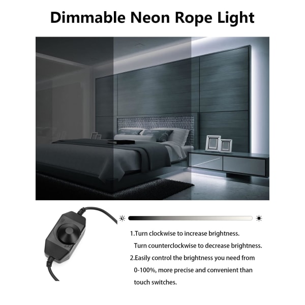 Neon LED-stripe lys - 12v kald hvit dimbar neon lys stripe, 1M IP65 vanntett LED-stripe lys, silikon neon LED-stripe lys