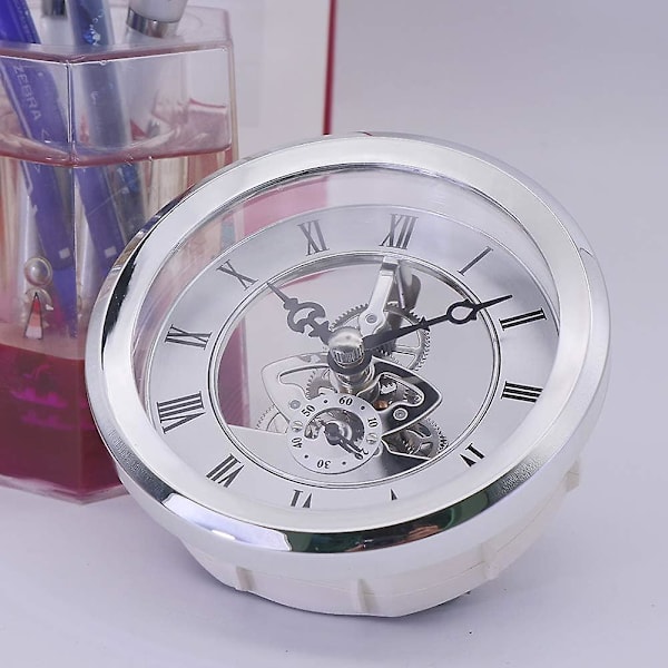 Inbyggd klocka, 4-1/16 tum (103 mm) transparent skelettklocka insatser med romerska siffror kvartsrörelse kvartsklocka DIY klocktillbehör