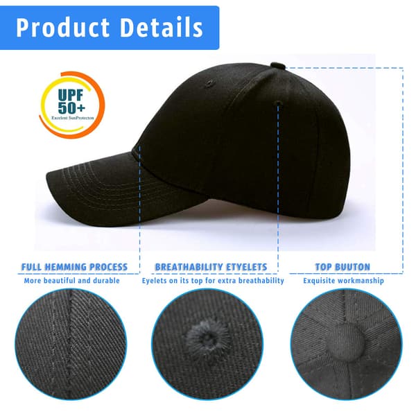Basebollkeps, One Size, Bomull, Justerbar, Idealisk för Golf, Löpning, Utomhussporter, Perfekt Present (Svart) Black