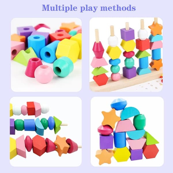 Stacking Game, Wooden Toy, 2-in-1, Wooden Sorting, Stacking Game, Threading Game, Stacking and Sorting, Building Blocks, for Children from 2, 3, 4, 5 Years