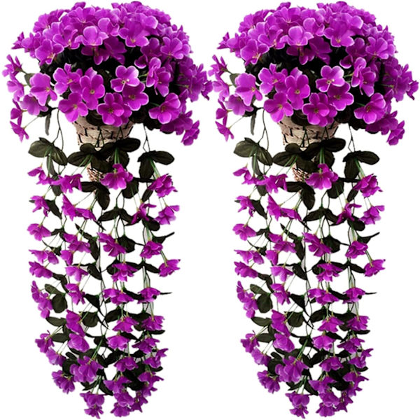 2 kpl keinotekoisia wisteria-kukkia keinotekoinen roikkuva kori kasvi viiniköynnös keinotekoinen silkki roikkuva kukka puutarhan seinälle aidalle häät parveke ulkona sisään C Purple
