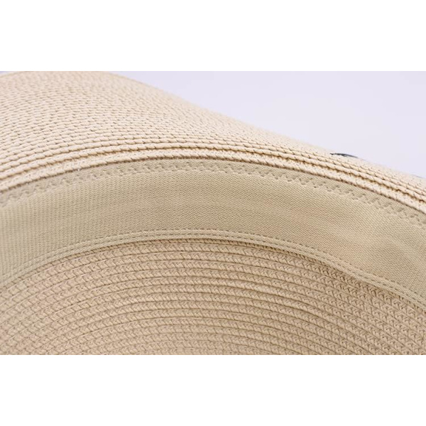 Kvinner sammenleggbar floppy bredbremmet stråsolhatt sommer strandhatt UV UPF 50+ 06Style Beige
