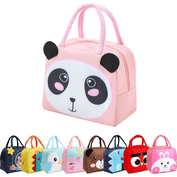 Barnematpakke for jenter gutter studenter, gjenbrukbar tegneserie isolert lunsjpose, liten sammenleggbar vanntett lunsjpose for reisepiknik skole Light Pink Panda