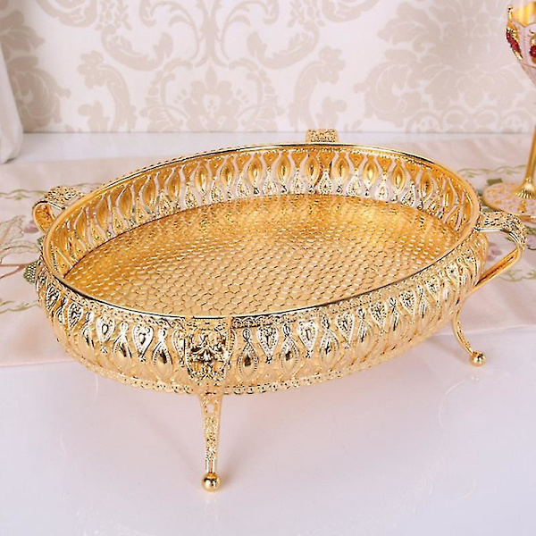 Hjemmefødevarebakke Kreativ Vintage Frugtplade Bord Snack Jern Opbevaringsboks Oval Bakke Guld Frugtkurv