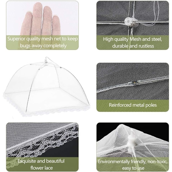 3-pack matskydd 14 tum pop-up krypterade nätplattor serveringstält, fint nätparaply för utomhusbruk, fester, picknickar, grillfester, återanvändbara och C White 14 inch