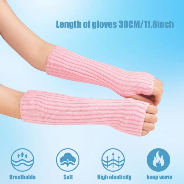 Damearmvarmere, strikkede langærmede fingerløse handsker vanter Vinterhåndledsvarmere med hul til tommelfinger til piger
