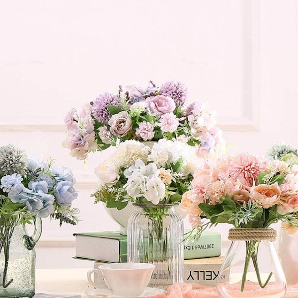 Kunstige Blomster 4 Pakker Pink Falske Pion Silke Hortensia Buket Dekoration Plast Nellike Daisy Realistiske Blomster Hjemmekontor Fest Dekoration Arrangemen 4 Pack Pink Fake Flower