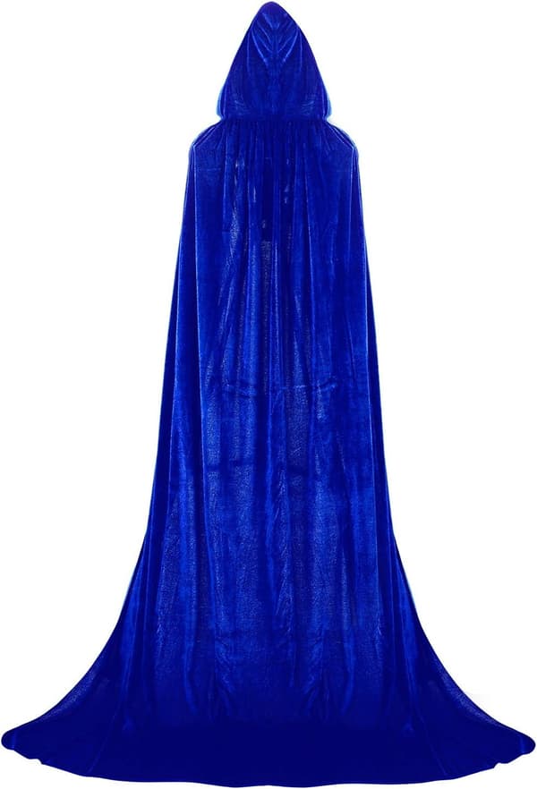 Hodeplagg med lang kappe i gullfløyel, vampyrkappe for voksne, cosplay, halloween, karneval blå