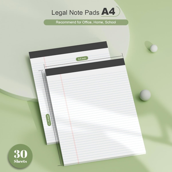 3-pak notesblokke A4 linjeret papirblok smal linjering skriveblokke, 30 ark pr. notesblok, hvide legal pads A4 linjeblokke til arbejde/skole/kontor