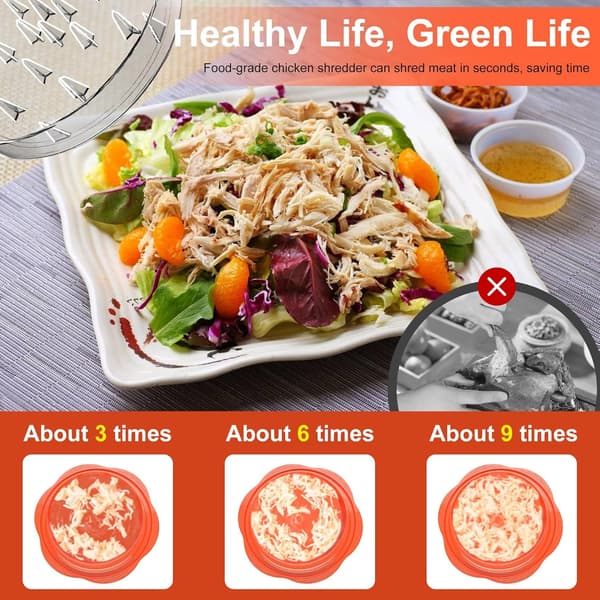 Large Chicken Shredder, Tool for Shredding Chicken Breast with Twist Function, Brush & Fork, Non-Slip, BPA-Free, Suitable for Pork, Beef, and Chicken