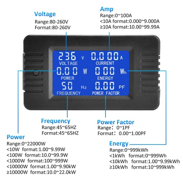 LCD Digital Amperemeter Voltmeter AC 80-260V 100A Strømmåler 6 i 1 Husholdnings Elektricitetsmåler Panel Åben Energimåler CT Strømmåler
