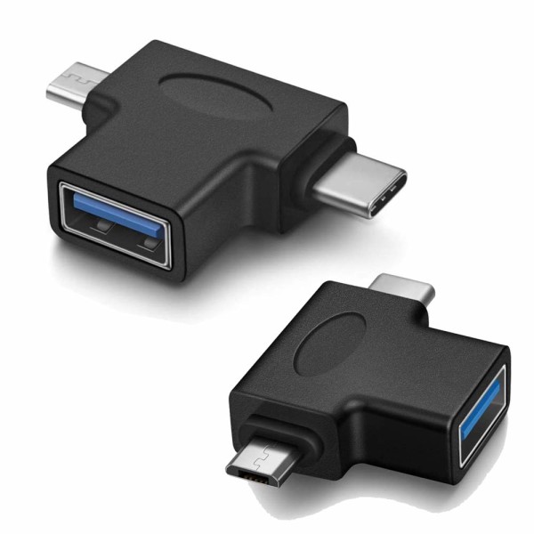 2-i-1 OTG-omvandlare USB 3.0 till Micro USB och Type C Adapter USB3.0 Hona till Micro USB Hane och USB C/USB3.1 Hane-kontakt (2-pack)