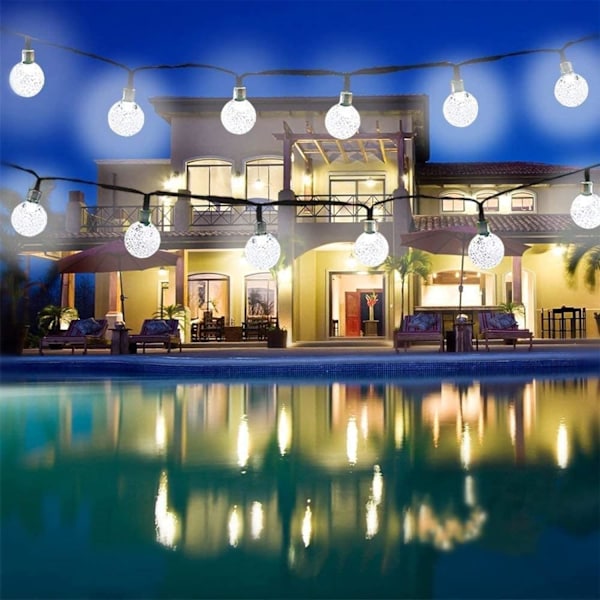 Arden Lights Utomhus, 36ft 60 LED Solcellslingor Vattentäta, Solcellsdrivna Kristallkula Inomhus/Utomhus Fe-ljus Dekorativa Ljus för Garde White 60 LED