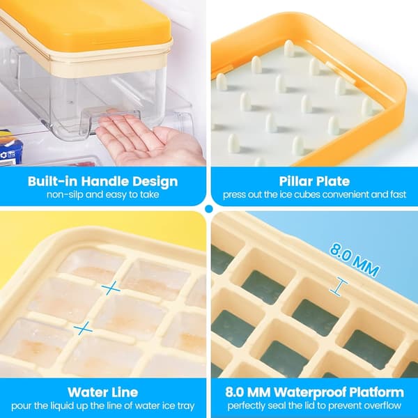Ice Cube Tray with Lid and Bin, Ice Cube Mold, Ice Freezer Container, Spill-Proof Removable Lid & Ice Scoop, for Whiskey, Cocktail