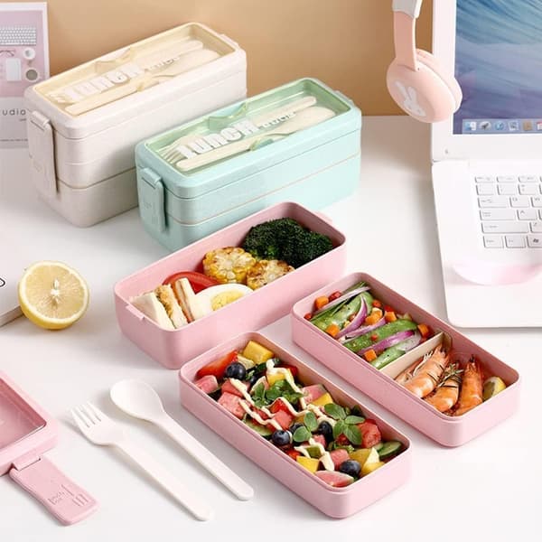 Matboks, rombeholder, hvetehalm, lekkasjesikker stablebar Bento matboks måltidsforberedelse