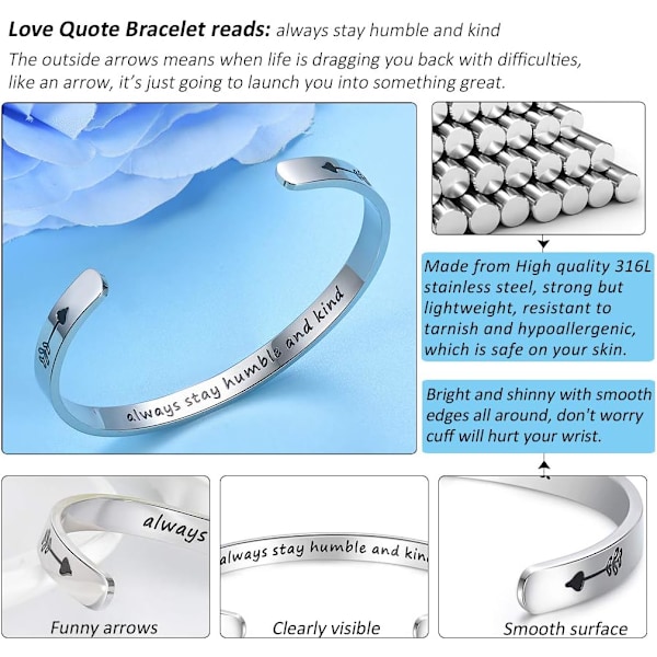 Vänskapsarmband för kvinnor - Inspirerande vänskapspresenter till bästa vän, motiverande manschettarmband för systrar, mamma, lärare, presenter 1Always stay humble and kind