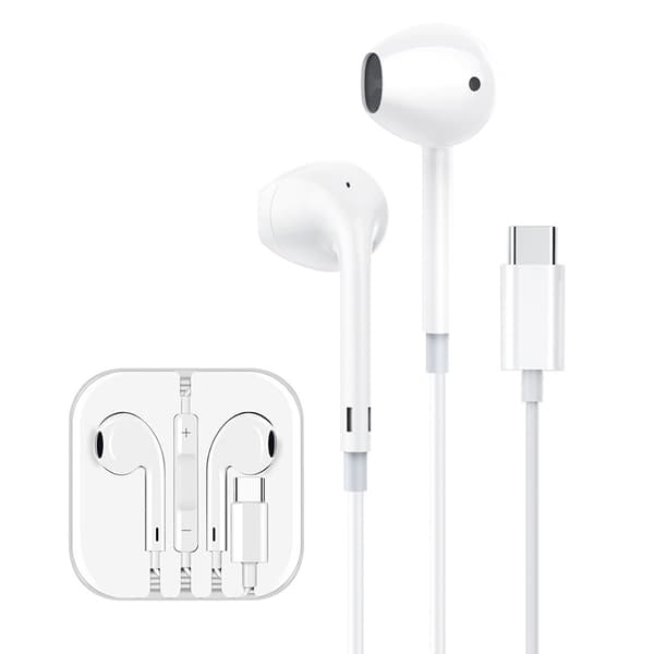 USB-C in-ear-hörlurar för Samsung / iPhone 15, 16 och mobiler med USB-C-anslutning, vit