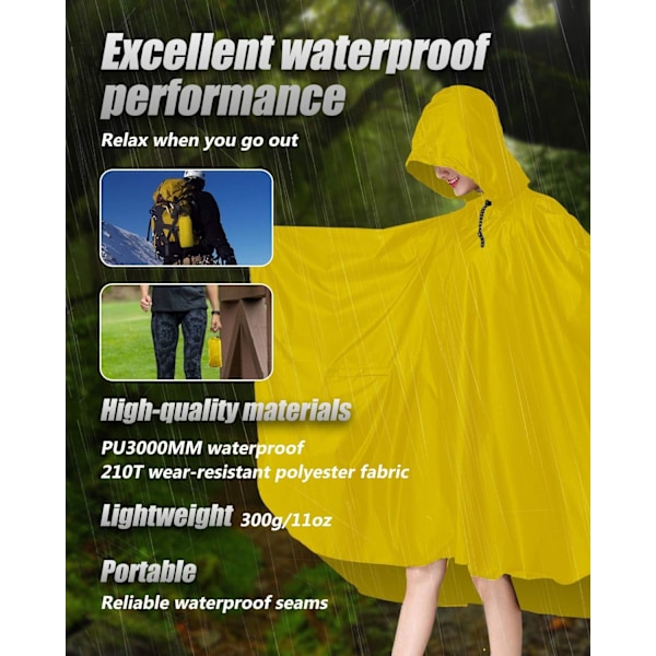 Vanntett poncho for voksne, gjenbrukbar regnponcho for voksne, vanntett poncho for voksne, lett vanntett regnfrakk for utendørs fotturer, camping C Yellow L