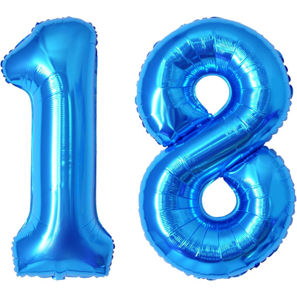 Numeropallon, värikkäät helium-numeropallon syntymäpäiväpalloihin, itse täyttyvät numeropallon, foliopallon syntymäpäiväjuhliin, uuden vuoden koristeluun Blue #18 Large