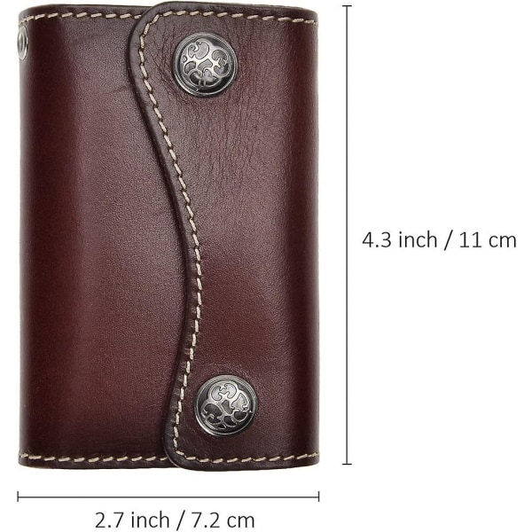 Ny ekte skinn to knapper nøkkel lommebok kortholder nøkkel etui nøkkelring (mørk rød) (1 stk