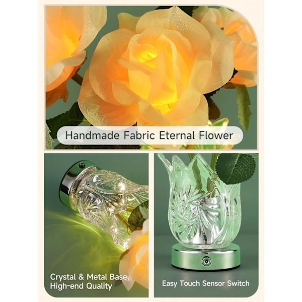 Blomlampa Touch-lampa, dimbar bordslampa uppladdningsbar lampa, Forever Rose-lampa sladdlös lampa med glasvas, liten lampa batterilampa för sovrum L Rose Flower Lamp