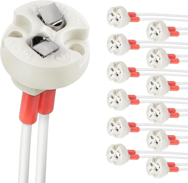MR16 GU5.3/G4 Socket, Double Pin Base, Compatible with 12V Halogen/LED Bulbs, Ceramic Socket, 12-Pack.