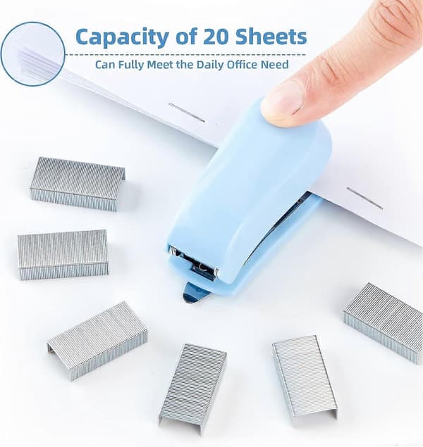 Stiftemaskin, 20-50 arks kapasitet med stifter og stiftefjerner, bordstiftemaskin kontorstiftere (blå, 20 ark)