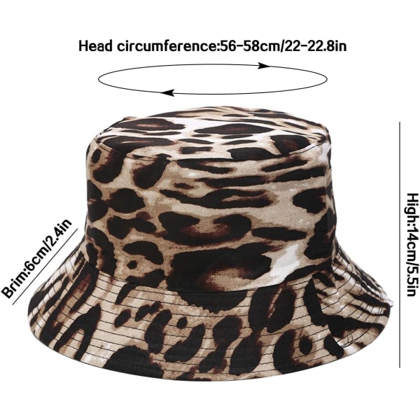 Söpö Bucket Hat Beach Fisherman hatut naisille, käännettävä kaksipuoleinen kuluminen Leopard