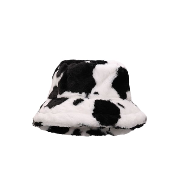 Cow Print Plysch Bucket Hat för kvinnor - Varm vintage Fisherman Cap för vinteraktiviteter utomhus