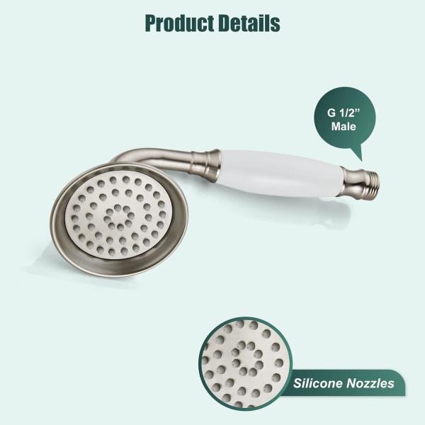 Handhållen dusch Handhållen duschspray Badrum duschstav Högtryckslyx Handdusch Mässing Högflödes handduschhuvud, Keramisk stil, Borstad Brushed Nickel Ceramic Style