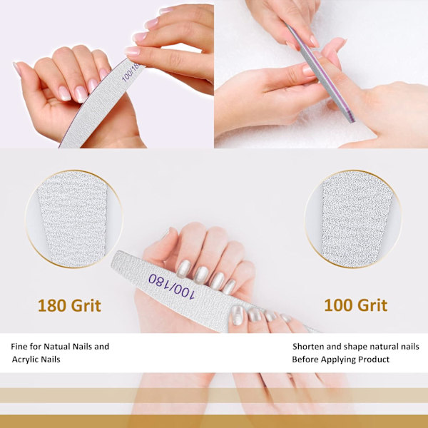 iles, Professionella nagelfilar, 16 st 100/180 Grit dubbelsidig Emery Board nagelfil set, tvättbara nagelfilar verktyg för manikyr (grå) grey