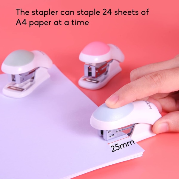 Mini st-apler for skrivebord med 400 standard 26/6 st-apler, kapasitet for 2-24 ark, inkludert innebygd st-aplefjerner, søt st-aplergave til stud Blue