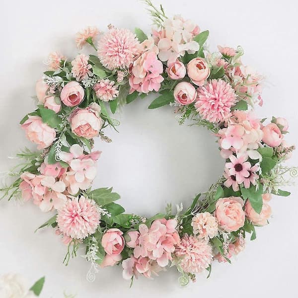 15.7 tommer Kunstig Rosa Hortensia og Peon Blomsterkrans