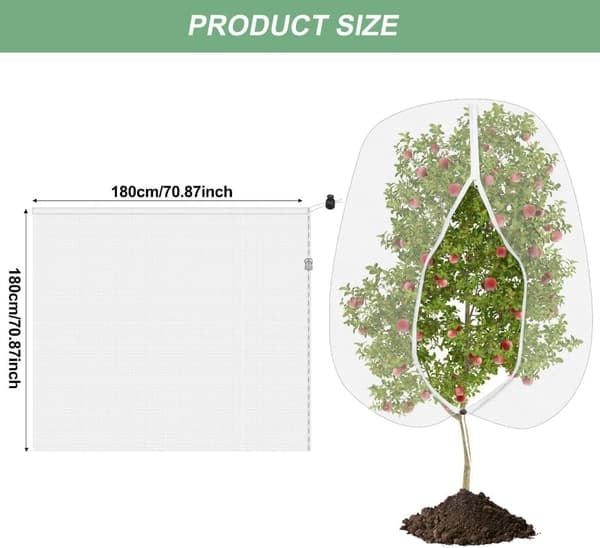 2 pcs insect net with drawstring, pest net, vegetable net, fine mesh insect net, bird protection net, garden net (1.8 m x 1.8 m)