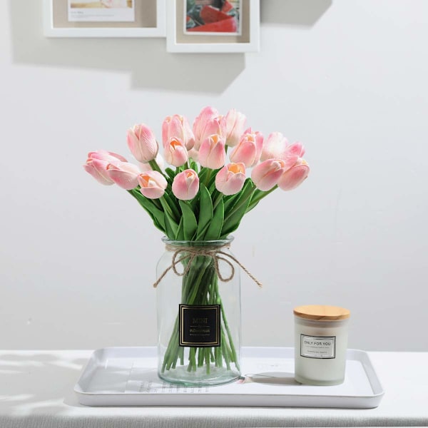 Fejktulpaner Konstgjorda som Äkta - 12 Stycken Konstgjorda Blommor Tulpaner Rosa som Äkta Touch Art Tulpan Latex för Hem Hotellrum Light pink 12