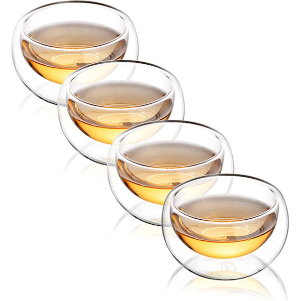 Dubbelväggig glas tekopp set om 4, isolerade genomskinliga tekoppar, liten espressokopp för kaffe