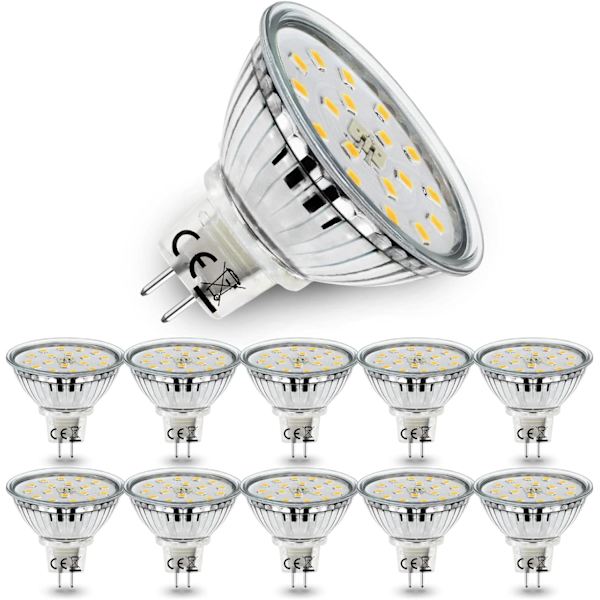 10 stk 5W GU5.3 LED-pærer, MR16 LED-pærer Nøytral Hvit 4500K, 450lm Lyssterk Energiesparende Pære Eqv. 45W Halogen Spotlight, 12V Dobbel Pin Neutral White 10 Count (Pack of 1)