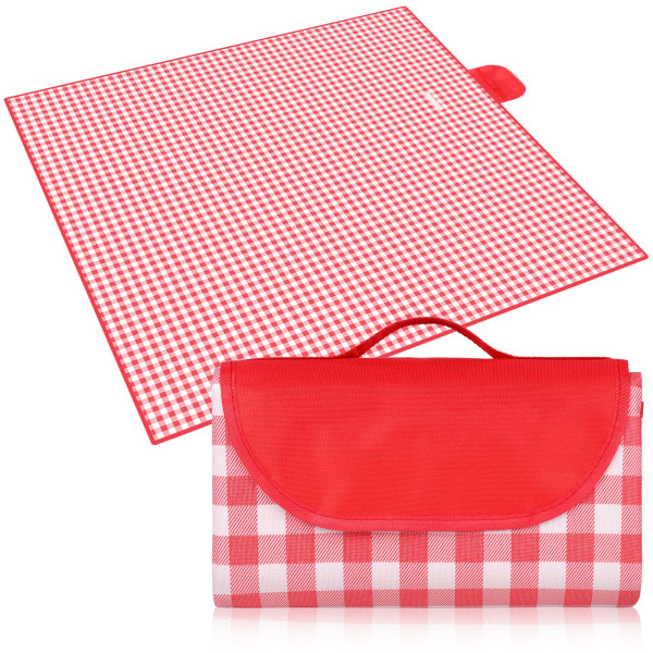 Piknik-peitto vedenpitävä 200 x 200 cm, piknikmatto kantokahvalla, kannettava taitettava ulkomatto, matkafestivaalin retkeilyyn - punainen ja valkoinen