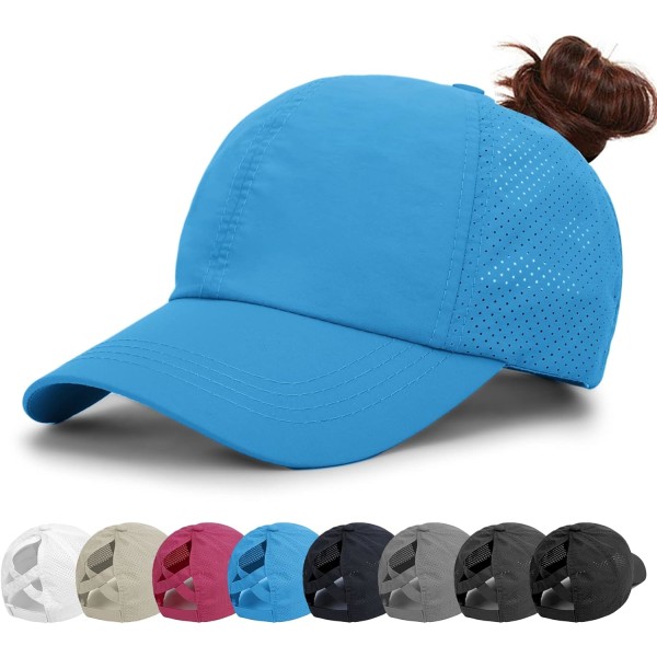 Dame Baseball Cap - Hestehale Solhat Hurtigtørrende Løb Cap Dame Golf Caps Criss Cross Justerbar Trucker Hatte til Kvinder Piger Blue One Size